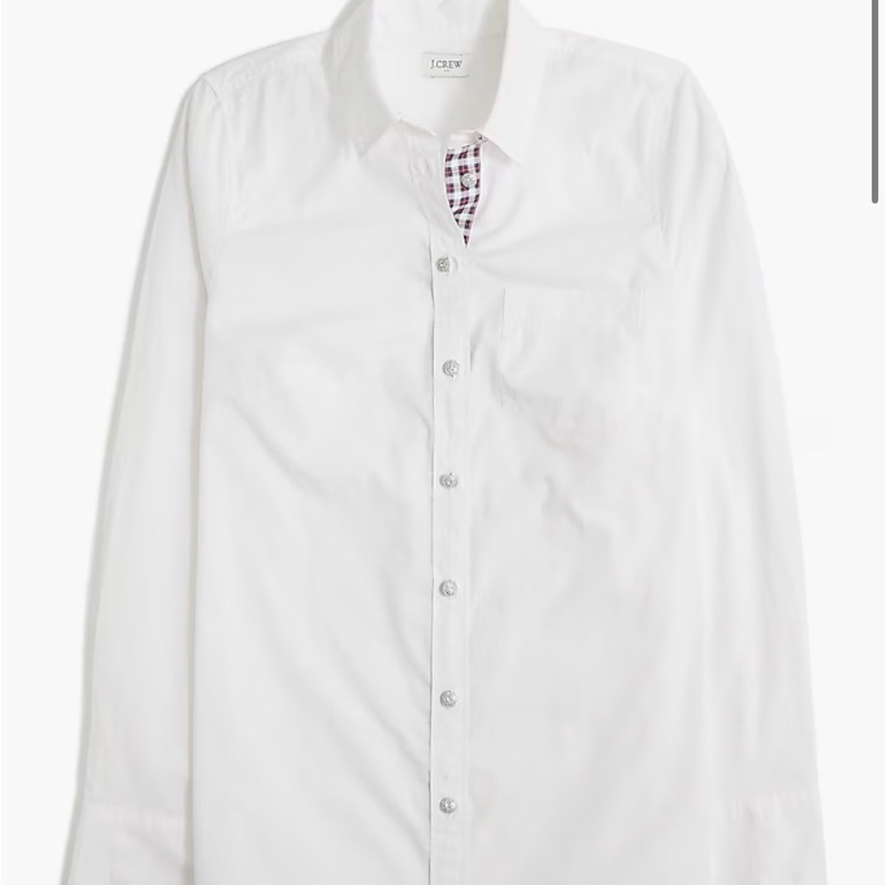 NWT J. Crew Women’s Tartan placket jeweled button-up cotton poplin shirt